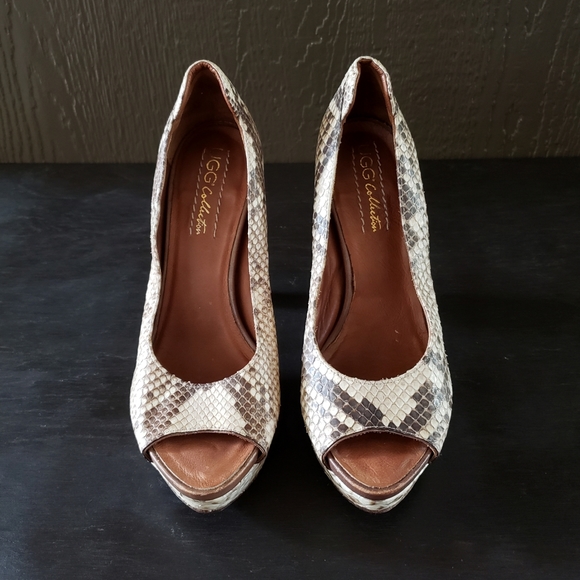 NWOB UGG Collection Italy Python Snakeskin Leather Platform Heels Size 7 - Picture 3 of 5